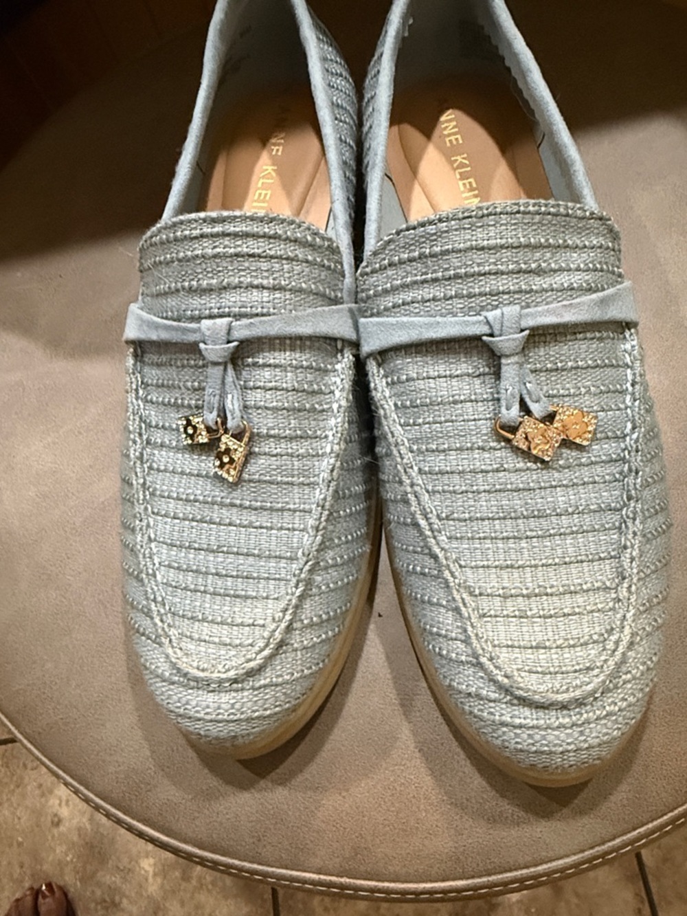 Anne Klein Women's Sadrine Slip Linen Light Blue Braided Tassel Loafers - Picture 2 of 8